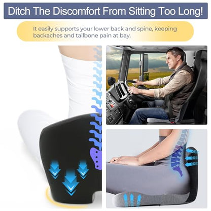 Car Seat Cushion, Memory Foam Driving Cushion with Adjustable Strap, Ergonomic Pad for Car & Semi Truck, Office Chair Cushion for Sciatica & Lower Back Pain Relief, Light Gray & Dark Gray - color: Light Gray & Dark Gray
