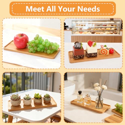10 Pcs Wood Serving Trays, Rectangle Bamboo Tray for Bathroom, Wooden Serving Platter Vanity Tray for Dresser Snack Food Dinner Kitchen, 11 x 4 Inch(Rounded Edges)