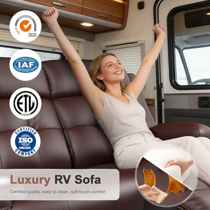 Reclining Loveseat, 55.1" RV PU Leather Wall Hugger Recliner Love Seats Sofa with Charging Station, Removable Armrest, Cup Holder, Double Recliners Couch, Manual Love Seat for Living Room - color: Copper Brown, size: Hera - Loveseat