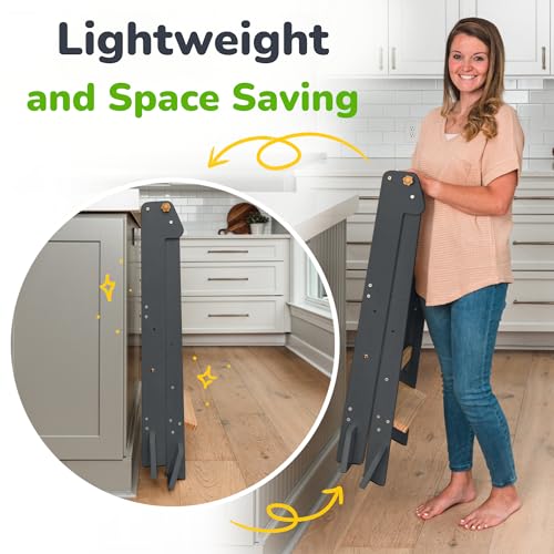 OCODILE Adjustable Foldable Toddler Tower – Folding Tower for Kids | Montessori Toddler Kitchen Step Stool Helper for Independence - Gray - color: 1 - Gray