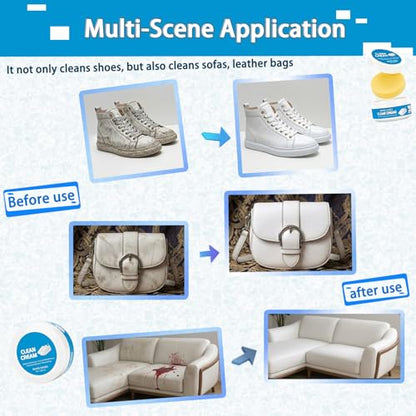 2PCS White Shoe Cleaner Cream with Sponge, Instant Shoe Cleaning Paste, No-Wash Sneaker Cleaner, Stain Remover for Leather Shoes, White Soles, Sports Shoes and Casual Footwear