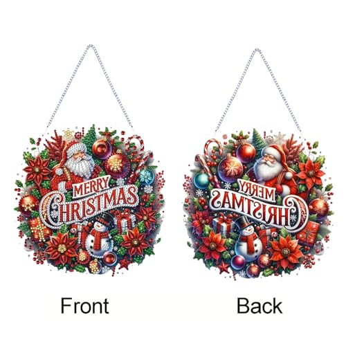 STGLCR DIY Christmas Santa Claus Diamond Art Painting Wreath Kits，Special Shaped Rhinestone Snowman Hanging Ornament Diamond Art Window Pendants for Gift Home Garden Wall Hanging Kits 7.8INCH - color: Santa Claus hanging