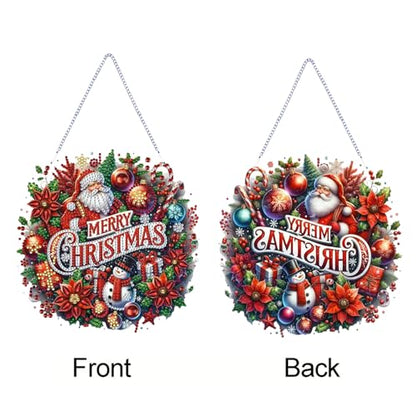 STGLCR DIY Christmas Santa Claus Diamond Art Painting Wreath Kits，Special Shaped Rhinestone Snowman Hanging Ornament Diamond Art Window Pendants for Gift Home Garden Wall Hanging Kits 7.8INCH - color: Santa Claus hanging
