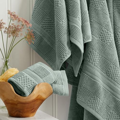 Springtree Home 100% Cotton Bathroom Towel Set | 6 Piece Set - Green Towels | Geometric Textured Design | Absorbent & Quick-Dry | Oeko-TEX® Standard 100 Cotton | Myla Collection - Eucalyptus - color: Eucalyptus, size: 6 Piece Set
