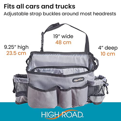High Road SwingAway Front Seat Car Organizer for Daily Driving Essentials with Side Bottle and Cup Holders - color: Gray