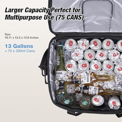WARMOUNTS Insulated Cooler Bag 48/75 Cans, Soft Sided Portable Lunch Bag Coolers w/Zippered Top, Leak Proof PVC Interlayer, 5-Layer Insulation Large Ice Chest Bag for Travel, Camping, Beach, Picnic - color: Black