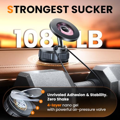 2026 Upgraded Vacuum Car Phone Holder for Magsafe [108+LB Strongest Suction & 3000gf Strongest Magnetic] 360° Adjustable Magnetic Phone Holders for Car for iPhone 17-12 Pro Max Plus Air Pink - color: Pink