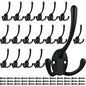 IBosins 18 Pack Big Heavy Duty Three Prongs Coat Hooks Wall Mounted with 36 Screws Retro Double Utility Rustic Hooks for Thick Coat, Big Heavy Bag - color: 18 Pcs Black