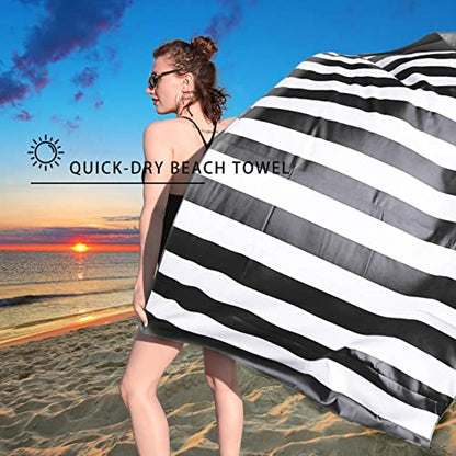 Your Choice Microfiber Beach Towel, Sand-Free Quick Dry Travel Towel, Oversized Compact Lightweight Recycled Towel for Pool Camping(67"x35"/60"x30") - color: Z-black Stripes, size: Extra Large(67x35")