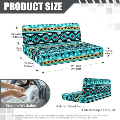 SEANATIVE RV Dinette Cushion Covers Stretch Blue Aztec Printed RV Sofa Seat Slipcovers Replacement Non-Slip Camper Cushion Slipcovers Washable RV Dinette Seat Covers - color: Blue Aztec Print