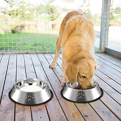 YUDANSI 2 Stainless Steel Dog Bowls, Dog Feeding Bowls for Large Dogs, Anti-Turnover Pet Dish with Rubber Base, Medium and Large Pet Feeder Food Water Plate (XL-51oz) - size: XL-51oz