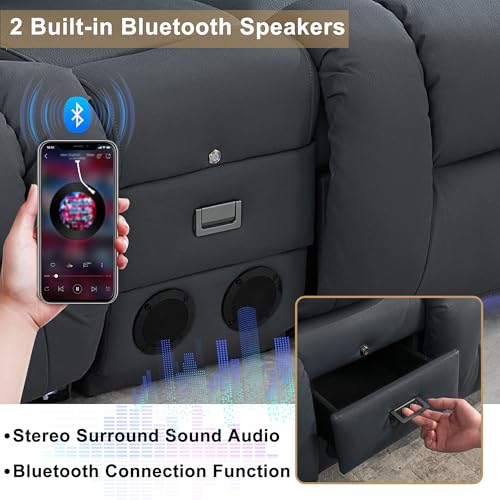 URRED Power Loveseat Recliner Sofa with Massage and Heat, Wall Hugger Reclining Loveseat with Console, RV Couch Home Theater Seating with LED Lights for Living Room (Blue Grey, 89.8" - 3 Seats) - color: Blue Grey, size: 89.8" - 3 Seats