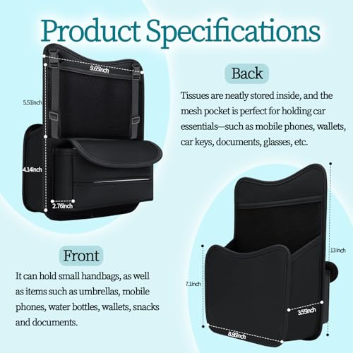 Car Back Seat Organizer with Double-Sided Storage & Tissue Holder - Universal Fit for Sedans, SUVs & Trucks - Durable Car Storage Pocket for Phones, Water Bottles & Essentials