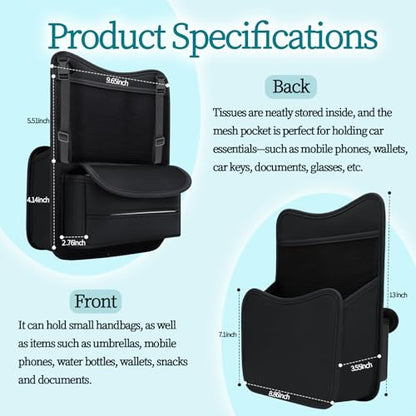 Car Back Seat Organizer with Double-Sided Storage & Tissue Holder - Universal Fit for Sedans, SUVs & Trucks - Durable Car Storage Pocket for Phones, Water Bottles & Essentials