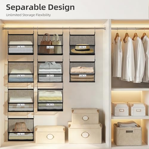 STORAGE MANIAC 2 Tier Hanging Closet Organizer with Mesh Baskets, Clothes Hanging Shelves, Foldable Stackable Storage, Space-Saving Collapsible Basket with Hooks for RV, Dorm, Bedroom, College, Black - size: 2 Tier