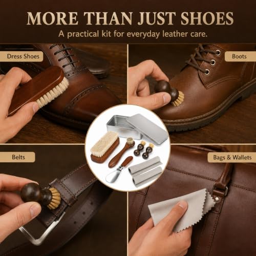 Polish Kit for Men & Women Shoe Polish Kit 3 Horsehair Brushes Black Neutral Mink Oil for Shoes Cleaning Shine Care