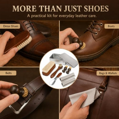 Polish Kit for Men & Women Shoe Polish Kit 3 Horsehair Brushes Black Neutral Mink Oil for Shoes Cleaning Shine Care