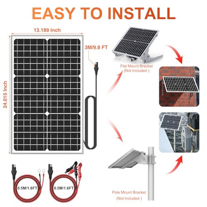 SUNER POWER 24V 30W Solar Battery Charger Maintainer, Built-in Ultra Smart MPPT Charge Controller, Waterproof 30 Watt Solar Panel Trickle Charging Kit for 24Volt AGM, Lead-Acid, Lifepo4 Battery - size: 30W-24V Ultra