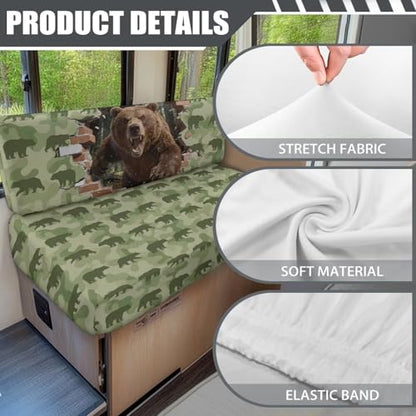 Bear RV Cushion Covers RV Camper Dinette Cushion Covers Stretch Camper Cushion Slipcovers Easy Installation Rv Accessories Replacement - color: Bear