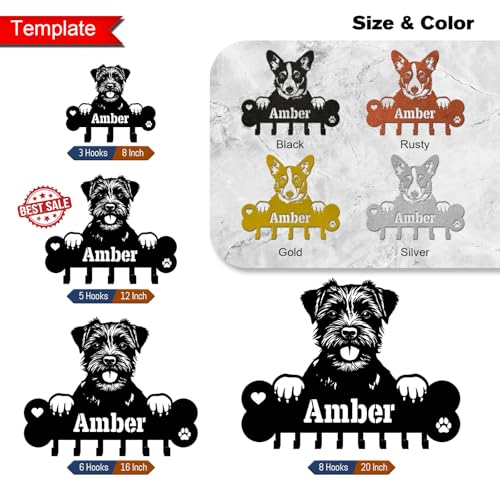 NIWAHO Dog Leash Holder Wall Mount Personalized Name - Custom Berger Picard Metal Sign with Bone Key Hooks, Pet Leash and Key Organizer for Entryway - color: Berger Picard