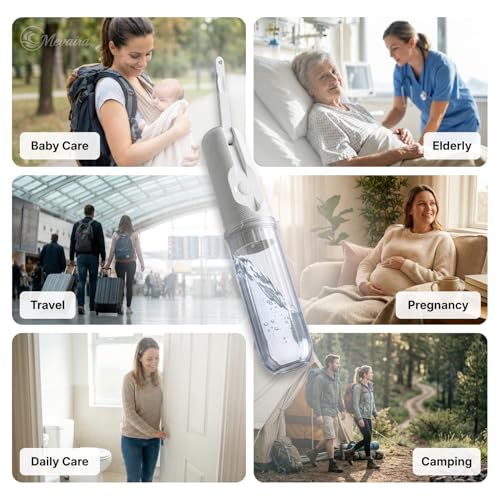 Portable Bidet for Travel – Electric Sprayer with 3 Pressure Modes, USB-C Fast Charging, LED Indicator, 180ml Tank & Waterproof Handheld, Bottle Adapter for Home, Travel and Postpartum Hygiene