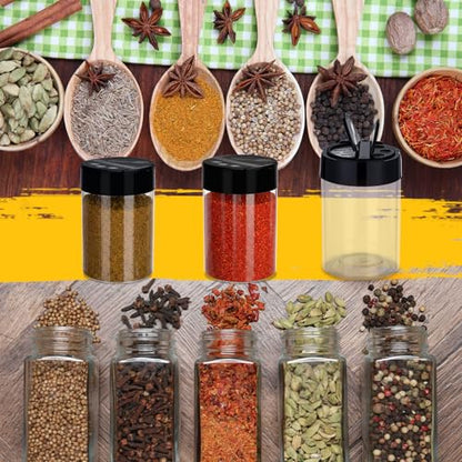50 Pack 5.5 oz Spice Jars Plastic Clear Empty Bottles with Shaker Lids Bulk Reusable Seasoning Containers for Herbs Spices Powders Glitter - size: 5.5 oz