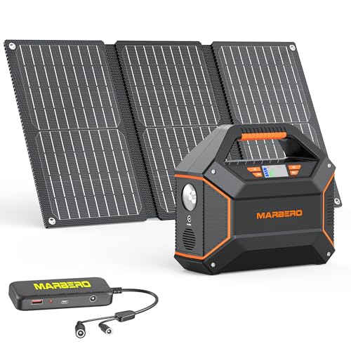 MARBERO 155Wh Solar Generator with Solar Panel Included 30W Portable Power Station 100W 150W Surge Multi-Output Solar Powered Generator Ultra Lightweight for Camping Emergency Blackout - color: Black Orange