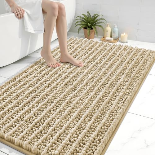 Arotive Luxury Bathroom Rugs 44x32, Extra Soft Thick Absorbent Shaggy Chenille Bath Rugs, Non-Slip Machine Wash Dry, Bath Mats for Bathroom Floor, Tub and Shower, Home Decor Accessories, Beige - color: Beige, size: 44" X 32"