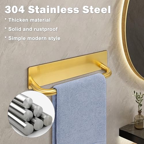 Livabber Self Adhesive Hand Towel Holder- 304 Stainless Steel Hand Towel Bar for Bathroom Kitchen Stick on Wall, Towel Ring No Drilling, 9 Inch (Gold) - color: Gold