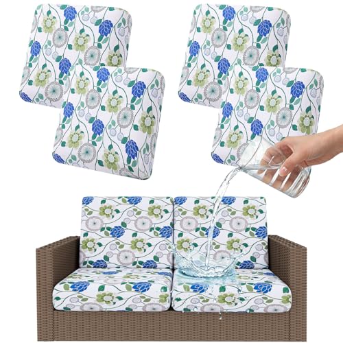 Smiry Waterproof Patio Cushion Covers, Stretch Outdoor Couch Slipcovers Replacement Washable Furniture Protector Sofa Chair Seat Cover for Dogs and Pets (4 Pcs, Light Green) - color: Light Green, size: 4PCS
