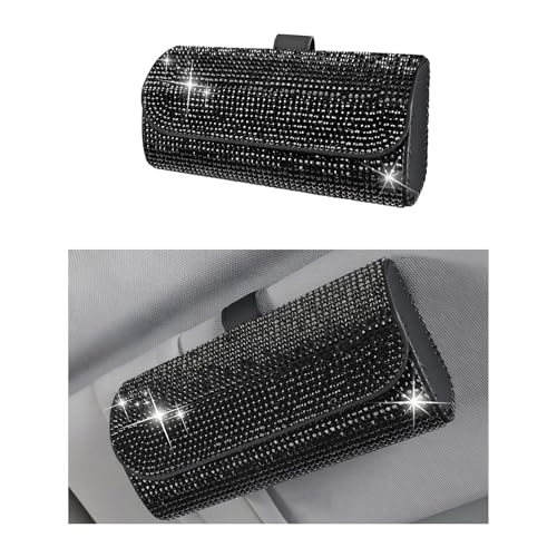 Ohleats Bling Sunglasses Holder for Sun Visor, Sparkling Glasses Sun Visor Organizer Case with Hidden Magnetic Closure, Auto Visor Crystal Eyeglasses Storage Case, Car Accessories (Bling Black) - color: Bling Black