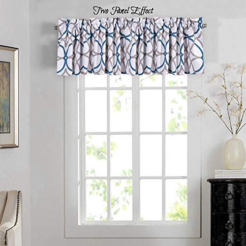 H.VERSAILTEX Blackout Curtain Valances for Kitchen Thermal Insulated Window Valances for Living Room Rod Pocket Short Curtain 1 Panel, 52x18 inch, Teal and Taupe - color: Geo in Teal and Taupe