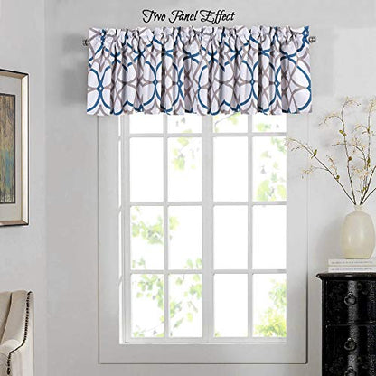 H.VERSAILTEX Blackout Curtain Valances for Kitchen Thermal Insulated Window Valances for Living Room Rod Pocket Short Curtain 1 Panel, 52x18 inch, Teal and Taupe - color: Geo in Teal and Taupe