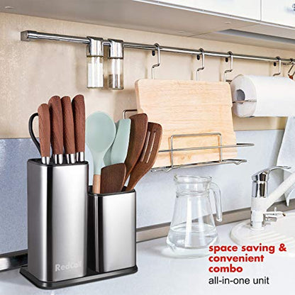 RedCall Kitchen Knife Holder,Stainless Steel Universal Knife Block Without Knives for Countertop,Modern Knife Utensil Holder for Counter,Edge-Protect Knife Storage Organizer (Stainless Steel (Silver))
