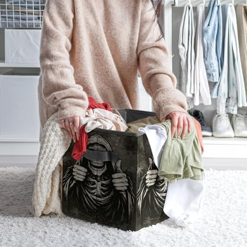 Skull Thumbs Up Foldable Storage Box with Handle Organizer Containers for Home Office Clothes Office Supplies - color: style-4-1