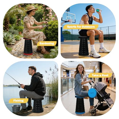 Portable Collapsible Stool, Adjustable Retractable Folding Stools, Upgraded Collapsible Seat for Outdoor Fishing, Hiking, Gardening, Travel, BBQ - Max 400lbs (Blue) - color: Blue Black
