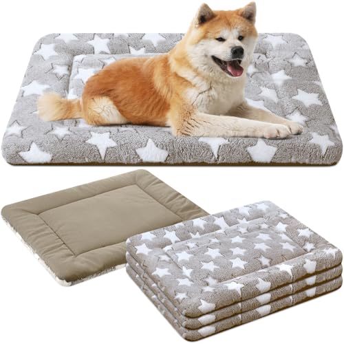VitalCozy 4 Pcs Dog Crate Pads, Ultra Soft Warm Washable Anti-Slip Kennel Bed Mat for Pets, Reversible, Replaceable, Cage Liner for Small Medium Large Dogs and Cats(20 x 30 x 1.6 Inch,Star,Apricot) - color: Apricot, size: Rectangular 20 x 30 x 1.6 Inch