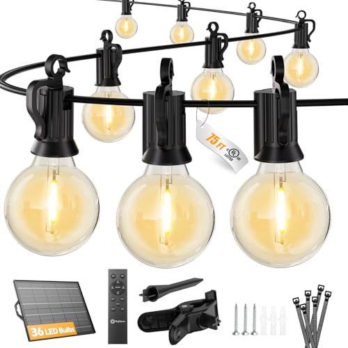 Brightown 75FT 36LED Solar String Lights Outdoor with Remote & USB Port, Shatterproof Bulbs, Dimmable & Timable, 3 Modes, Patio Lights with Mount Clips for Backyard Garden Decor - Last for 36+Hrs - size: 75FT