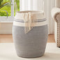 OIAHOMY Laundry Hamper Woven Cotton Rope Large Clothes Hamper 25.6" Height Modern Curve Basket with Extended Cotton Handles for Storage Clothes Toys in Bedroom, Bathroom, Foldable (White & light grey) - color: White & light grey