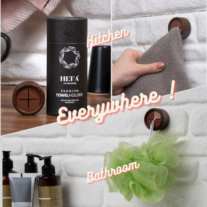 HEFA Towel Holder & Hooks - Kitchen & Bathroom Organization Set, 4 Pack , Gadgets - color: Mahogany Brown, size: 4 Pack