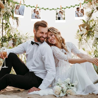 80PCS Mini Clothespins with Leaf Ribbon for Photo, 2pcs 33ft Artificial Greenery Vine and Wood Picture Clips, Hanging Photo Display for Wild Jungle Baby Shower Wedding Birthday Party Decor
