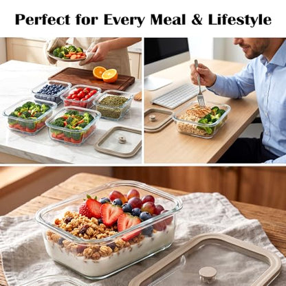 4 Pack Glass Meal Prep Containers with Glass Lids, Plastic-Free Glass Food Storage Containers, Multi-Size Glass Food Prep Containers for Lunch, Leftovers, Microwave, Freezer (12, 21, 35, 50 oz) - size: Multi-Size