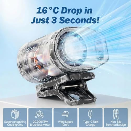 Gaukomzs 2026 Car Clip on Air Conditioner Fan with LED Display, 360° Rotation, 199 Speeds, USB Rechargeable, for Cars, Work, Camping (Dark gray) - color: Dark gray