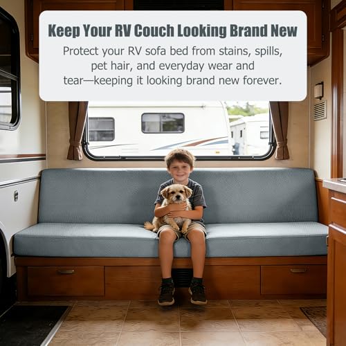 2 Piece RV Couch Covers for Sofa Bed, Stretch Elastic Camper Slipcover for RV Jackknife Sofa Bed, Washable Anti-Slip Furniture Protector, Pet Friendly & Wrinkle Free (Grey) - color: Grey