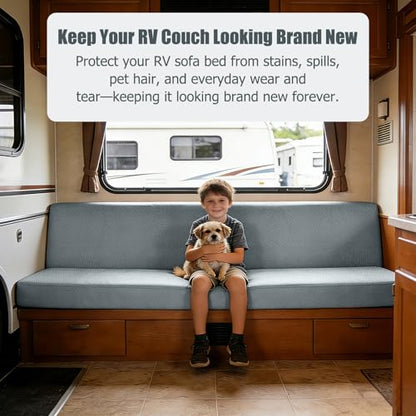 2 Piece RV Couch Covers for Sofa Bed, Stretch Elastic Camper Slipcover for RV Jackknife Sofa Bed, Washable Anti-Slip Furniture Protector, Pet Friendly & Wrinkle Free (Grey) - color: Grey