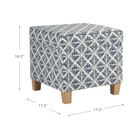 HomePop 18" Classic Square Storage Ottoman - Blue Geometric Pattern - color: Blue Geometric Pattern