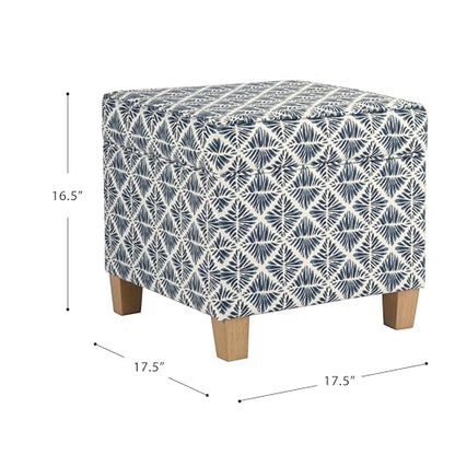 HomePop 18" Classic Square Storage Ottoman - Blue Geometric Pattern - color: Blue Geometric Pattern
