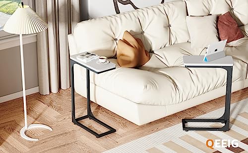 QEEIG Narrow C Shaped Side Table Set of 2 Living Room Sets Slim Couch Tray Tables Skinny Thin Small Modern 7 inch Width, White and Black (017-18WB) - color: D. White & Black, size: 7.1" Width