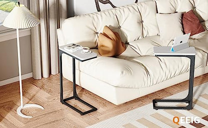 QEEIG Narrow C Shaped Side Table Set of 2 Living Room Sets Slim Couch Tray Tables Skinny Thin Small Modern 7 inch Width, White and Black (017-18WB) - color: D. White & Black, size: 7.1" Width