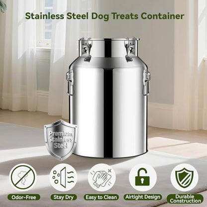 Newget 21lb Stainless Steel Dog Food Storage Container, Metal Pet Storage Container with Airtight Hangable Lid to Keep Food Fresh, Large Cat Food Storage Container with Scoop to Easily Clean - size: 21 lb
